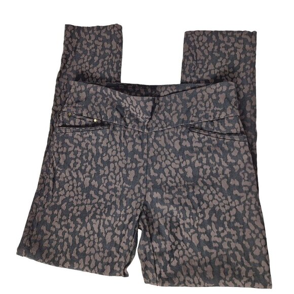 Attyre Women's Pull On Skinny Pants Size 4 Black Brown Cheetah Print Casual - Picture 1 of 7